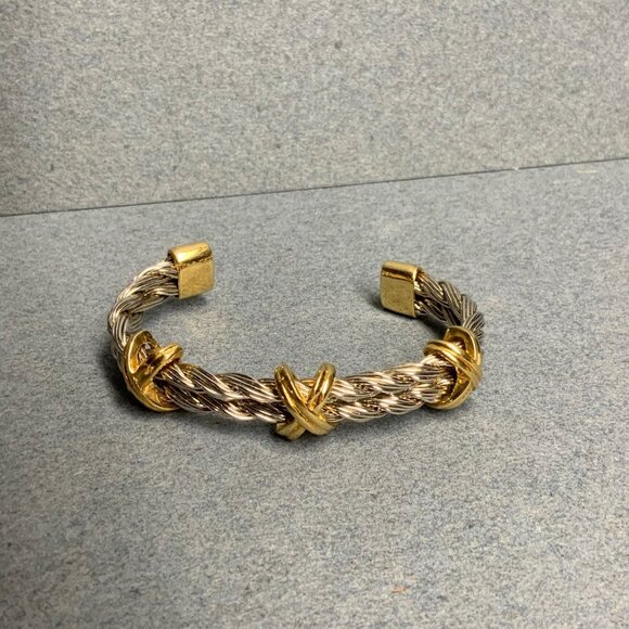 Open Cuff Rope Bracelet 2.5 In Gold Silver Crisscross Retro Vintage Classic Chic - Picture 2 of 3
